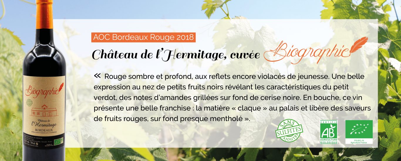 vin bio sans sulfites Bordeaux rouge 2018